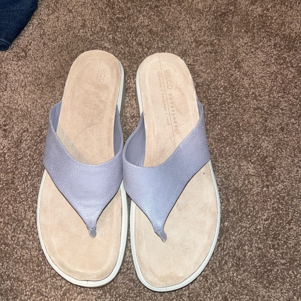 Ecco Women's Silver Gray thong corkscrew Sandals10.5